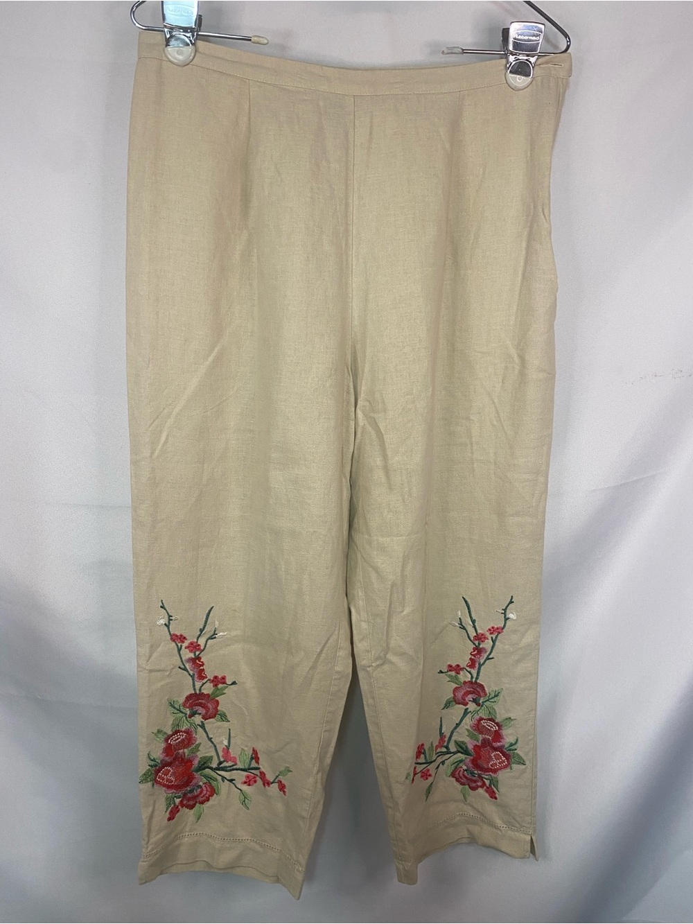 Unbranded Beige Embroidered Linen Blend Crop Pants Women’s Size 12